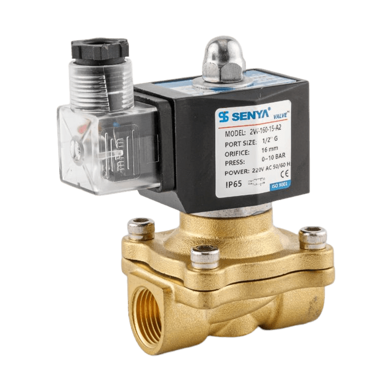 Uma grande válvula solenóide de latão de 2/2 vias com controle de água e alta capacidade de tolerância a impurezas